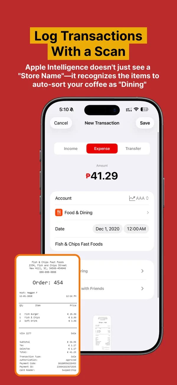 Piggy automatically extracting and categorizing a scanned receipt